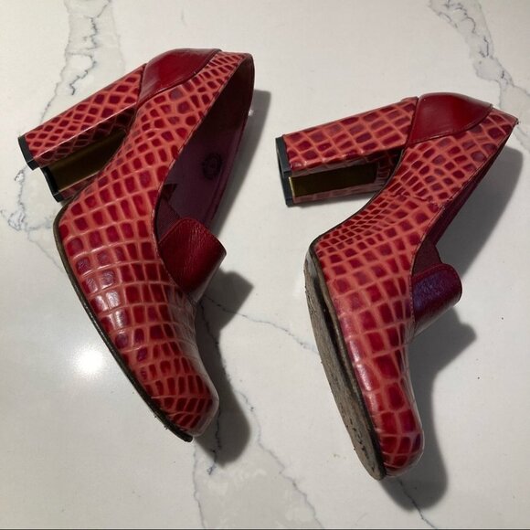JOHN FLUEVOG Sz  9 Let Me Walk My Dreams Croc Skin Design U Shaped Heel Shoes - Picture 9 of 14